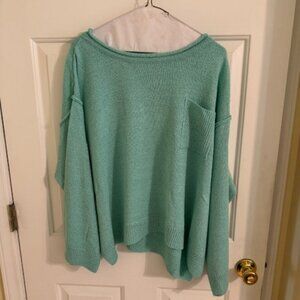 Pink Lily Tell Me Everything Aqua Oversized Pocketed Light Weight Sweater Sz S
